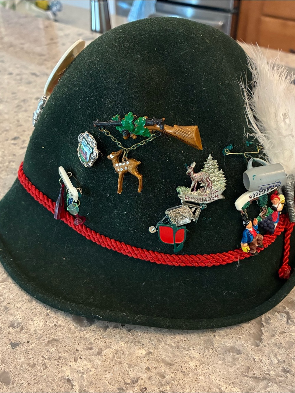 German Traditional Green Alpine Trachten Hat with Pin Accents - Picture 3 of 3